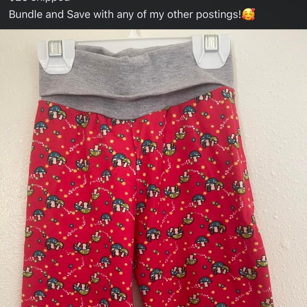 Custom Leggings Pants Yoga Waist 17” (approx 18m) Garden Mushroom Boho Theme